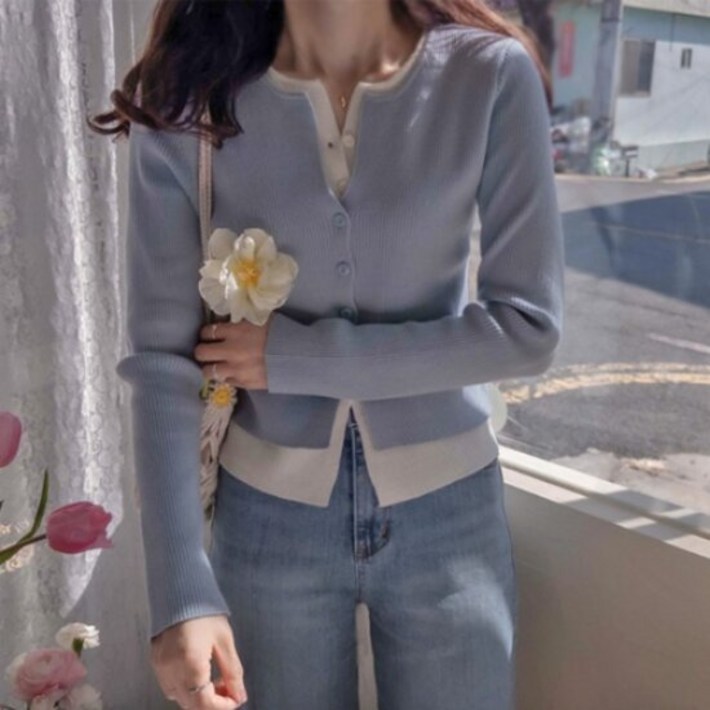 [리린]레이츠비 더블배색 쫀득신축 여리핏 골지 가디건 598409