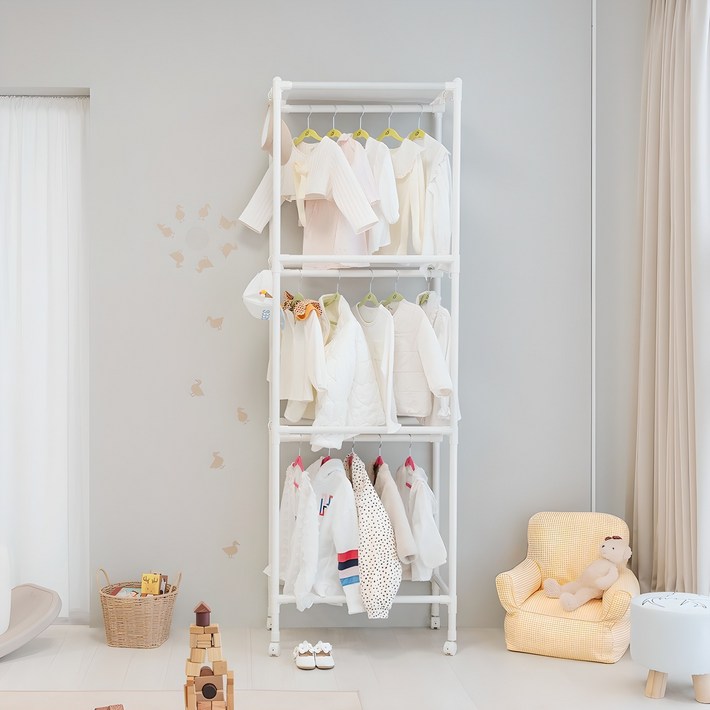 엠에프매직하우스 베이비 아기행거 유아행거 아동행거 어린이 다걸어 3단 행거