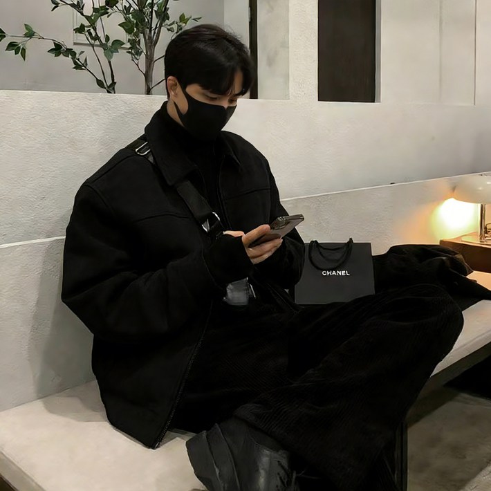 ANYOU 남성 스웨이드 숏 자켓 루즈핏 캐주얼 점퍼