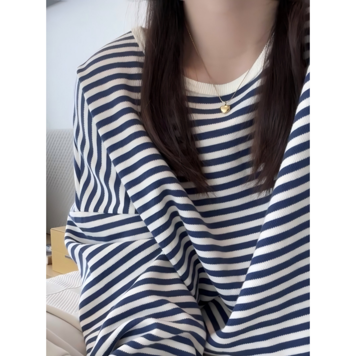 Daybykim 스트라이프 오버싸이즈 기본 스웻셔츠