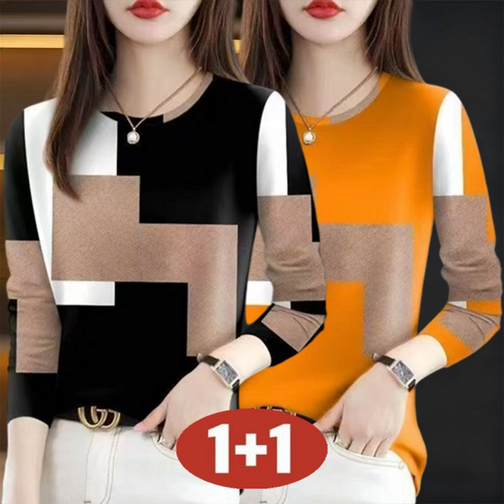 오스틱니  완전 편한  85kg까지 빅사이즈 11 2026 신상 여성 봄가을 라운드넥  날씬해 보이는 캐주얼 디자인 감성 외출용 겨울 긴팔 세트