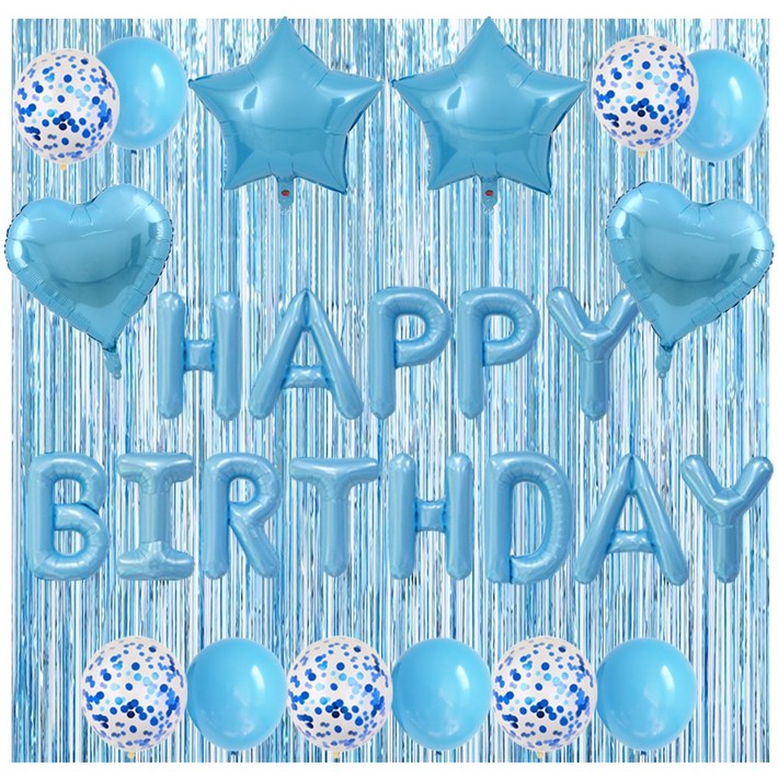 하트 스타 HBD 생일축하 은박풍선 세트 에브리띵스마일 1219, 1세트, 스카이블루 풍선 커튼 하트 스타 HBD 생일축하 은박풍선 세트 에브리띵스마일 1219, 1세트, 스카이블루 풍선 커튼