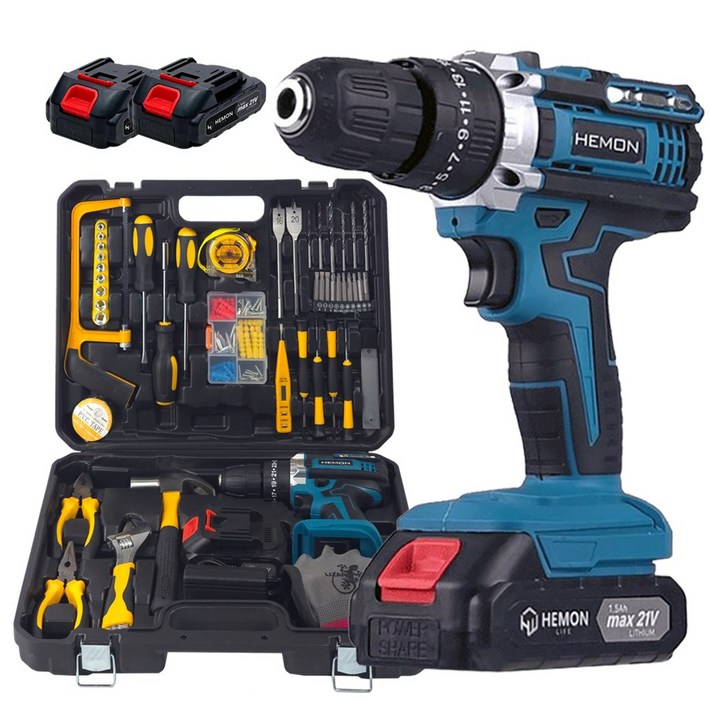 다쪼아터보 21V 전동드릴 올인원 전동 드릴 드라이버 충전 공구 풀세트1개배터리12개, 2개