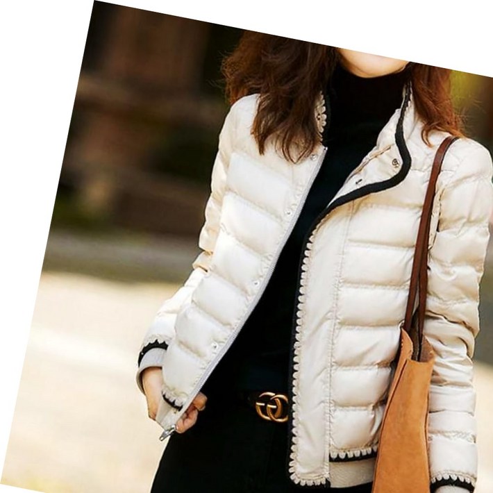 헤지스 경량 여성 점퍼 숏패딩 배색