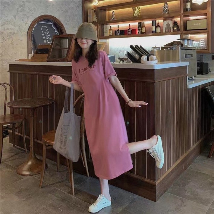 팍스홈 여름 레터링 롱 데일리 편한 반팔원피스