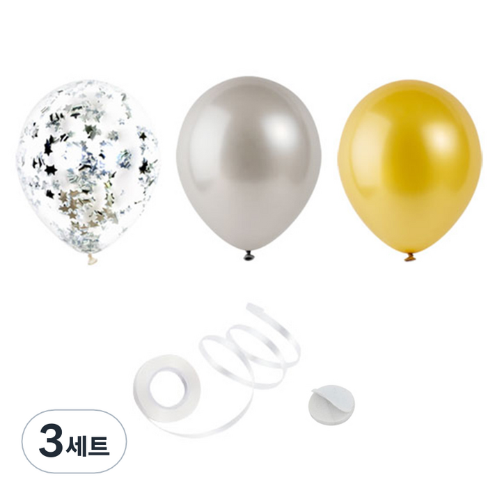 파티팡 헬륨풍선효과 컨페티벌룬 은박 스타실버 풍선 30p 컬링리본 스폰지닷 50p, 실버스타, 펄실버, 펄골드, 3세트 파티팡 헬륨풍선효과 컨페티벌룬 은박 스타실버 풍선 30p 컬링리본 스폰지닷 50p, 실버스타, 펄실버, 펄골드, 3세트