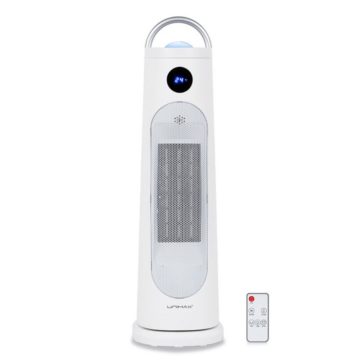 유니맥스 PTC 타워형 저소음 무드램프 리모컨 전기 온풍기