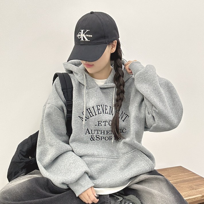 위드후이린 도톰 자수 레터링 오버핏 후드