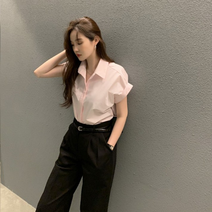 레티고 여름 여성 루즈 시크 반팔 셔츠
