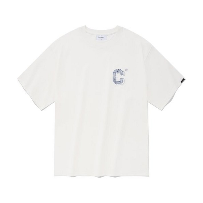 [커버낫 본사]드로잉 C 로고 자수 티셔츠 화이트