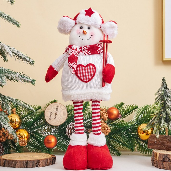 쏙쏙마켓 크리스마스 다리조절 인형 롱다리 숏다리 데코 장식 소품, 1개, 눈사람