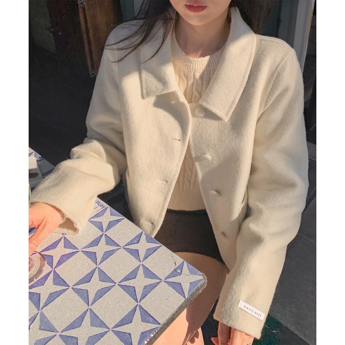 워너비뮤즈 wool100 핸드메이드 울 하프 코트 카라 자켓