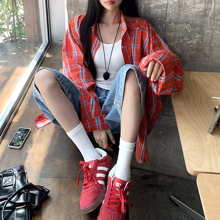 대박난박양 레드 체크 오버핏 셔츠 대박난박양 레드 체크 오버핏 셔츠
