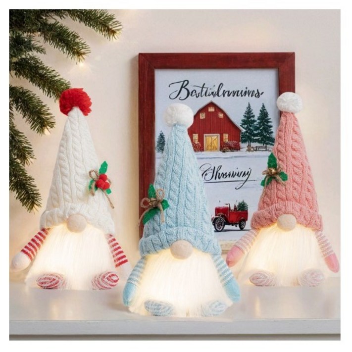 HERIENCE 크리스마스 산타 난쟁이 인형 LED 조명 인테리어 장식품