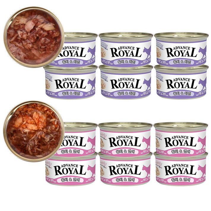 어드밴스 로얄캔 고양이캔 반반 콤보 치킨연어 두가지맛 조합 24캔 1box, 85g, 24개