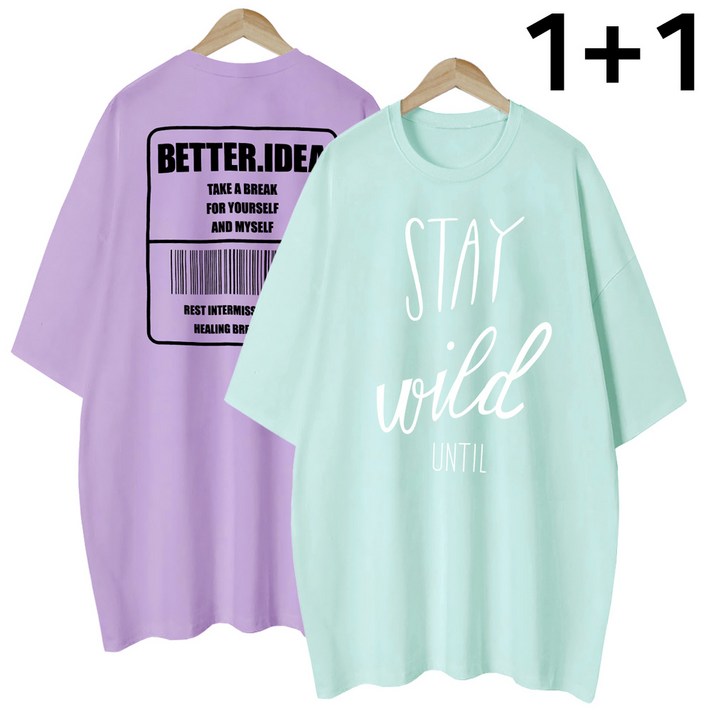 엠제이스타 11 여성 언틸 아이디어 여름 반팔 루즈핏 롱 프린팅 티셔츠 2P