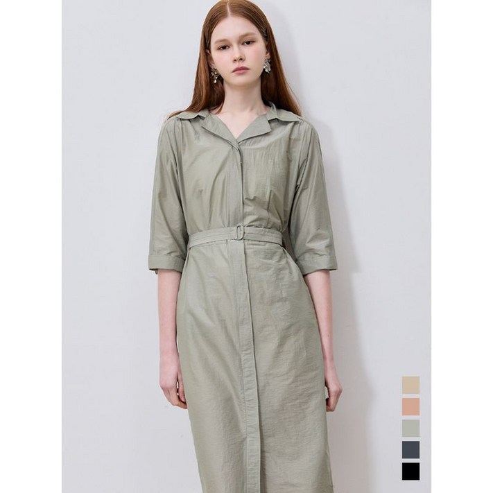 쉬즈미스 고급스러운 벨티드 턱 셔츠 원피스 택가격 338000원
