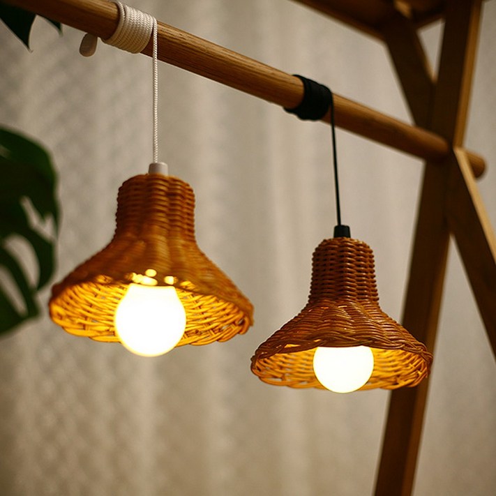 살반 라탄 전등갓 캠핑 당기는전구