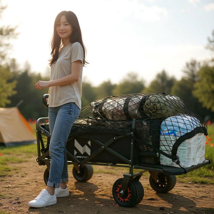 캠핑 전동웨건 캠핑왜건 카트 광폭타이어 접이식 롤테이블 그물망