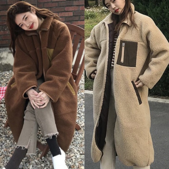 롱 후리스 뉴레트로L 플리스 롱플리스 뽀글이자켓 양털자켓 롱후리스 양털 점퍼 털자켓 짝꿍닷컴 4컬러
