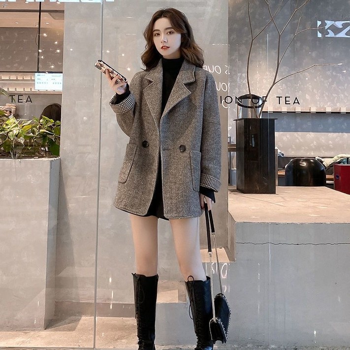 루스리더 여성 울 하프코트 테일러드 자켓 더블버튼 출근룩 M463