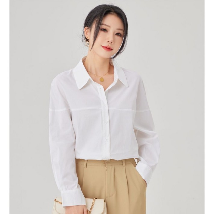 SPRING SEAON 여성가을블라우스 링클프리 헐렁한 오피스룩 하얀색 패션플러스