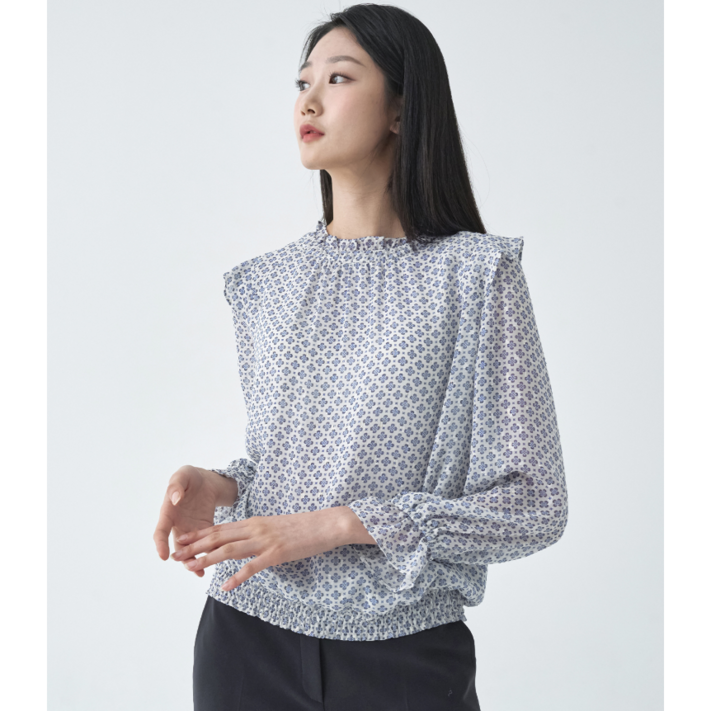지센 메탈 잔패턴 스모킹 블라우스