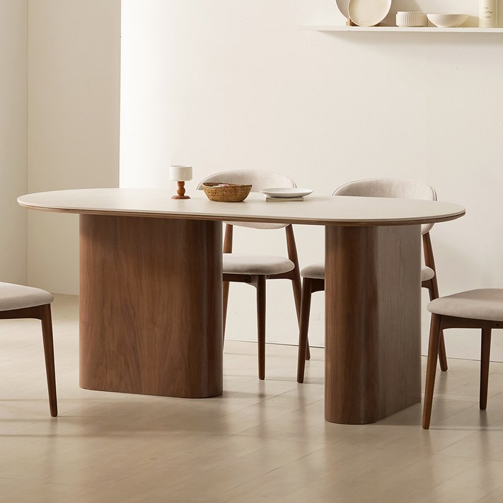 제이픽스 그레인 라운드 포세린 통 세라믹 무늬목 식탁 월넛 3size