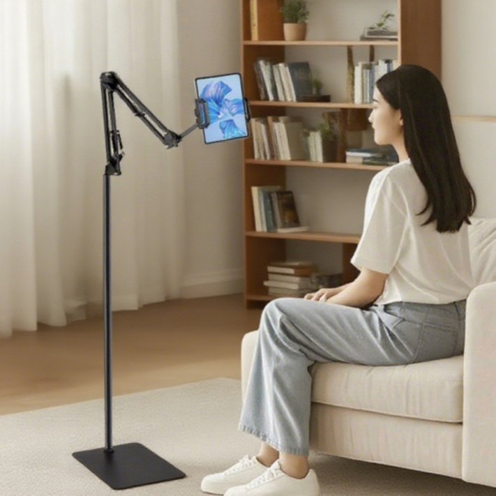 하니모아 140cm 자바라 스탠드 핸드폰 테블릿 휴대폰 거치대, 1개, 블랙태블릿스마트폰