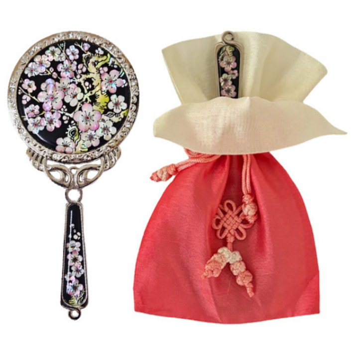 포미모어 자개손거울 전통 나전칠기 손잡이 미니 공주손거울, 1개, 매화