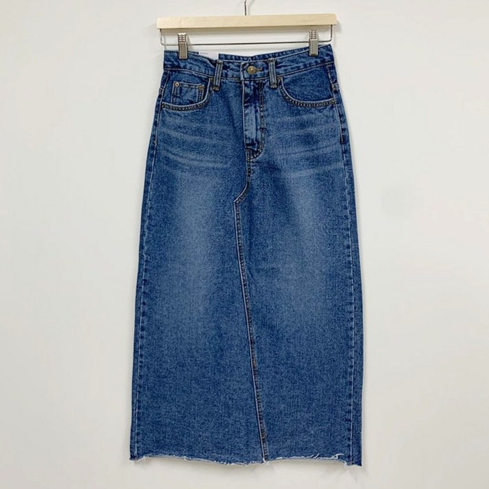 여성 H라인 뒤트임 청치마 롱데님스커트