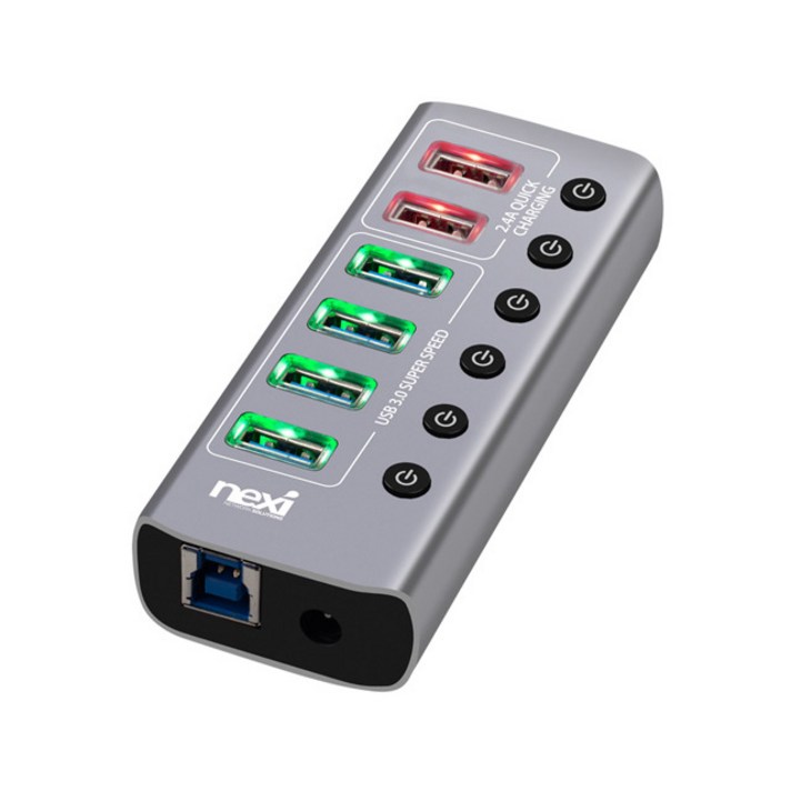 넥시 USB3.0 6포트 메탈 유전원 허브 NXU1006P, 혼합색상, 1개 넥시 USB3.0 6포트 메탈 유전원 허브 NXU1006P, 혼합색상, 1개