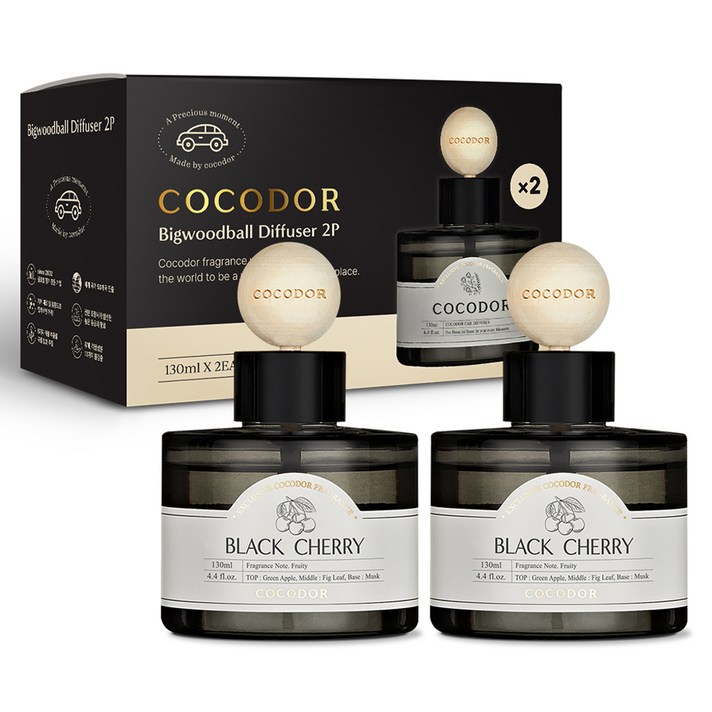 코코도르 프리미엄 빅우드볼 차량용 디퓨저 130ml 2개입, 블랙체리, 1세트