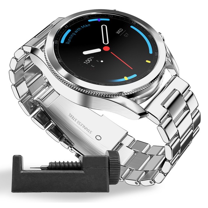 구스페리 갤럭시워치 호환 메탈스틸 밴드 스트랩, 실버, 1개