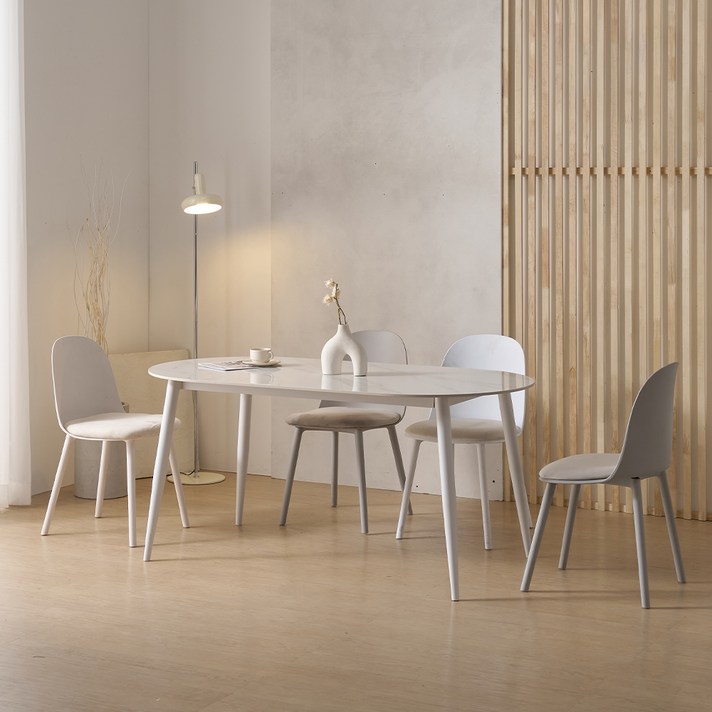 파로마 로니 1600 세라믹 식탁  의자 4P 세트 4인용 방문설치, 화이트식탁, 아이보리 2P그레이 2P 의자, 일반의자 4