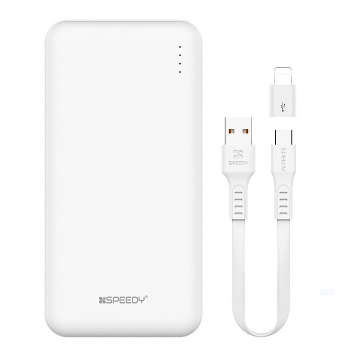 SPEEDY 슬림 듀얼 보조배터리 10000mAh C타입 케이블 8핀 젠더, BND2PCPPB100A, 화이트 SPEEDY 슬림 듀얼 보조배터리 10000mAh C타입 케이블 8핀 젠더, BND2PCPPB100A, 화이트