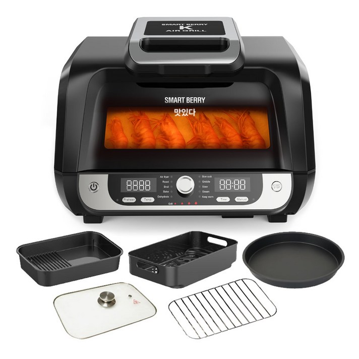 스마트베리 13 in1 멀티쿠커 자동온도센서 에어프라이어 앤 그릴 프로, SBA01, 블랙