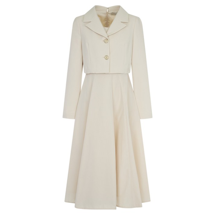 라인어디션 오픈카라 플레어 원피스