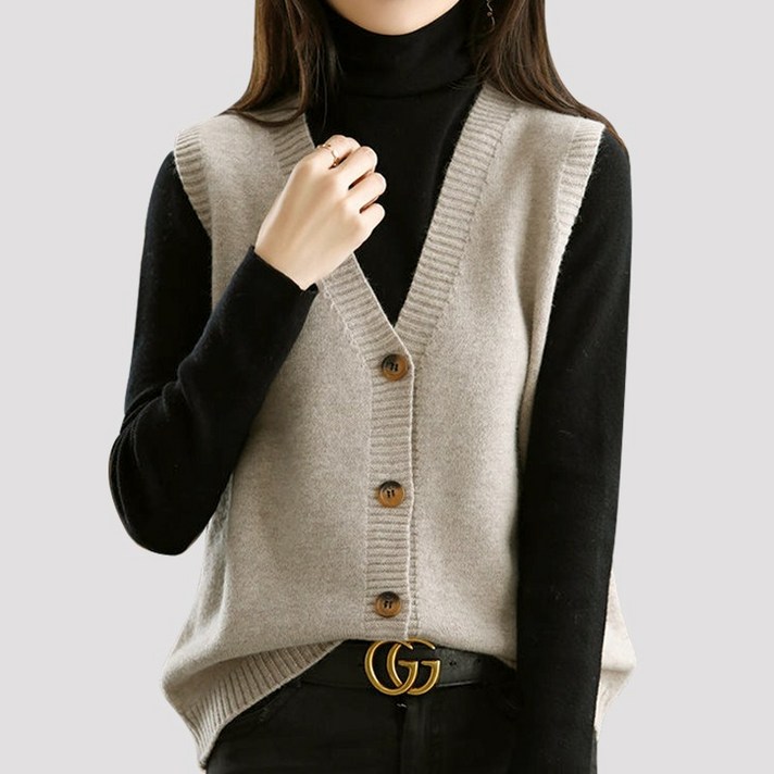 바바 브이넥 버튼 니트조끼 레이어드 니트베스트