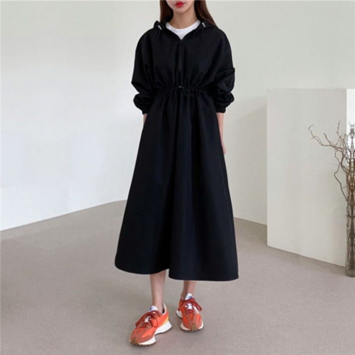 뉴욕멋쟁이 바스락 후드 집업 스트링 롱원피스