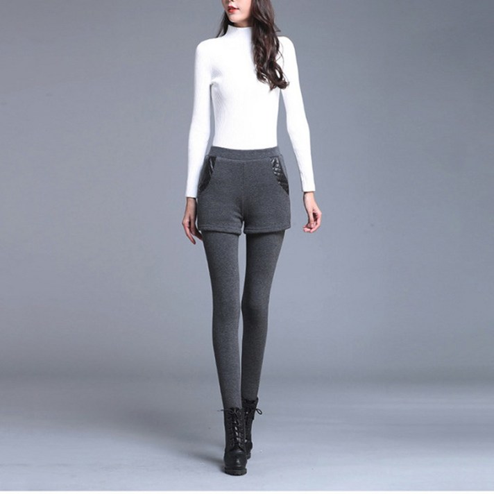 yuviny 유비니 여성 기모 레이어드 반바지 레깅스 KZ0001