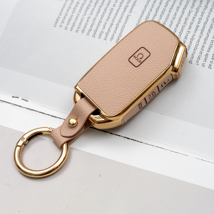 바이어블 기아 스포티지 K5 올뉴 K3 K7 카니발 쏘렌토 EV7 셀토스 호환 스마트키 가죽 TPU 케이스 키링 키홀더, 5버튼 TL32, 아이보리