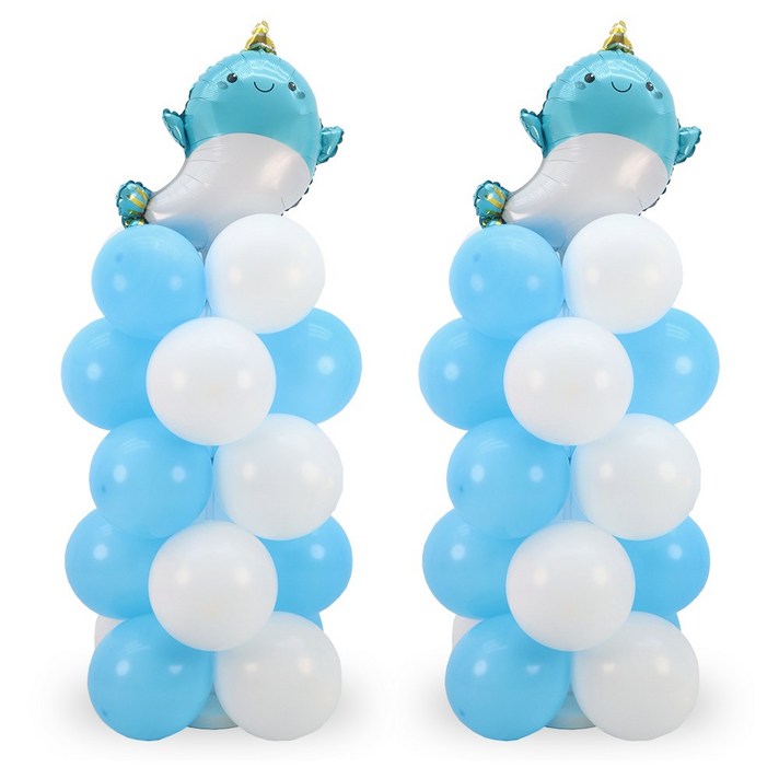 파티짱 여름 풍선 기둥 스탠드 세트 장식, 2개, 귀여운고래블루