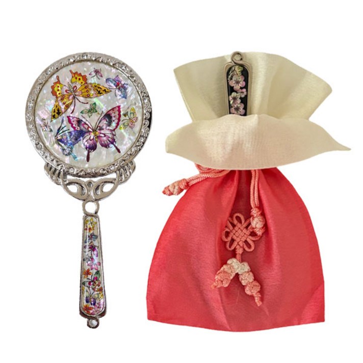 포미모어 자개손거울 전통 나전칠기 손잡이 미니 공주손거울, 1개, 나비화이트