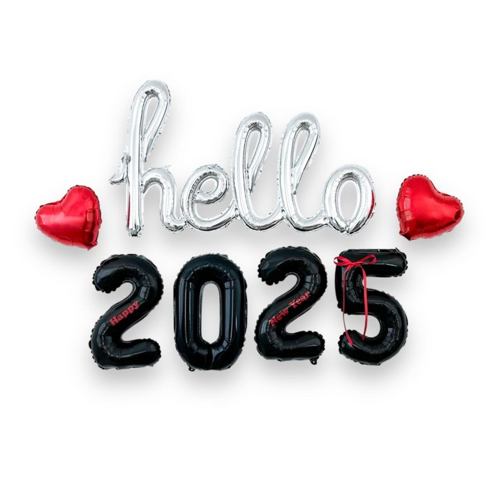 하피블리 헬로 2025 신년 풍선 연말 파티 용품 홈 이벤트 세트, 1개, 신년세트블랙레드