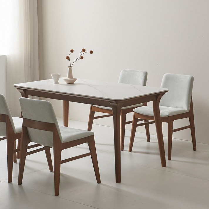 루나 포세린 세라믹 원목 4인 식탁세트 1400 의자형 IKLN1B, 화이트