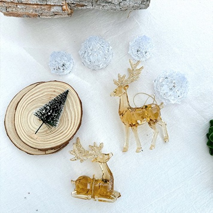 왓위셀 크리스탈 사슴 오너먼트 2종 크리스마스 트리 아크릴 장식 소품, 02. 앉은 사슴, 1개