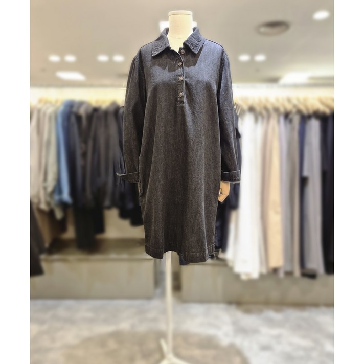 플라스틱아일랜드 반오픈카라 데님 원피스 PP3DO901