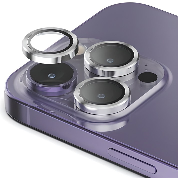 신지모루 메탈 프레임 링 휴대폰 카메라 렌즈 강화유리 액정보호필름 실버, 1개