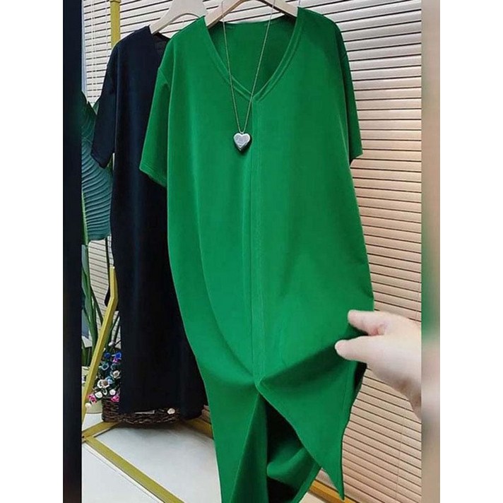 루즈핏 플레어 통기성 여성 가오리핏 빅사이즈 롱 면 인스타 패션 트렌디 원피스 반팔